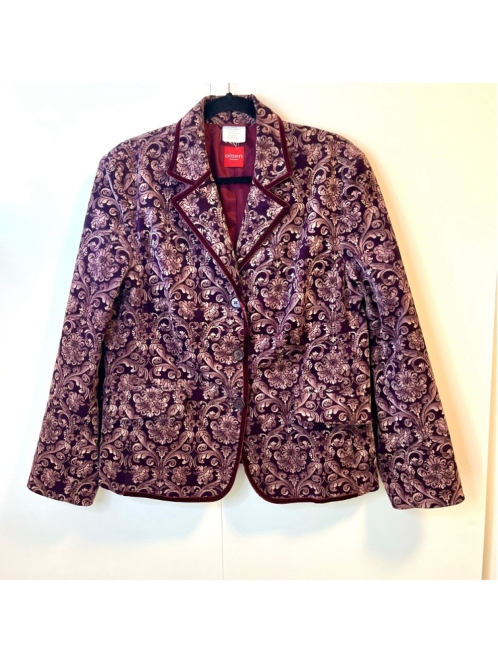 Olsen Europe Plum Purple Velvet Floral Baroque Blazer Jacket Vintage Y2K Size 12 - Picture 4 of 14